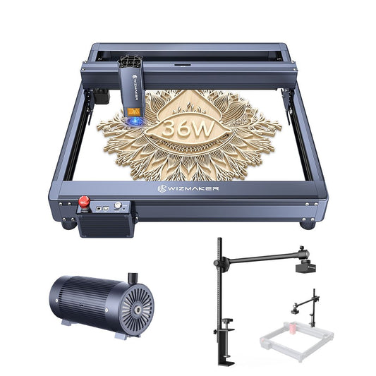 Wizmaker 36W Laser Engraver Machine With Air Assist & Lightburn Camera WIZMAKER Gray US Plug