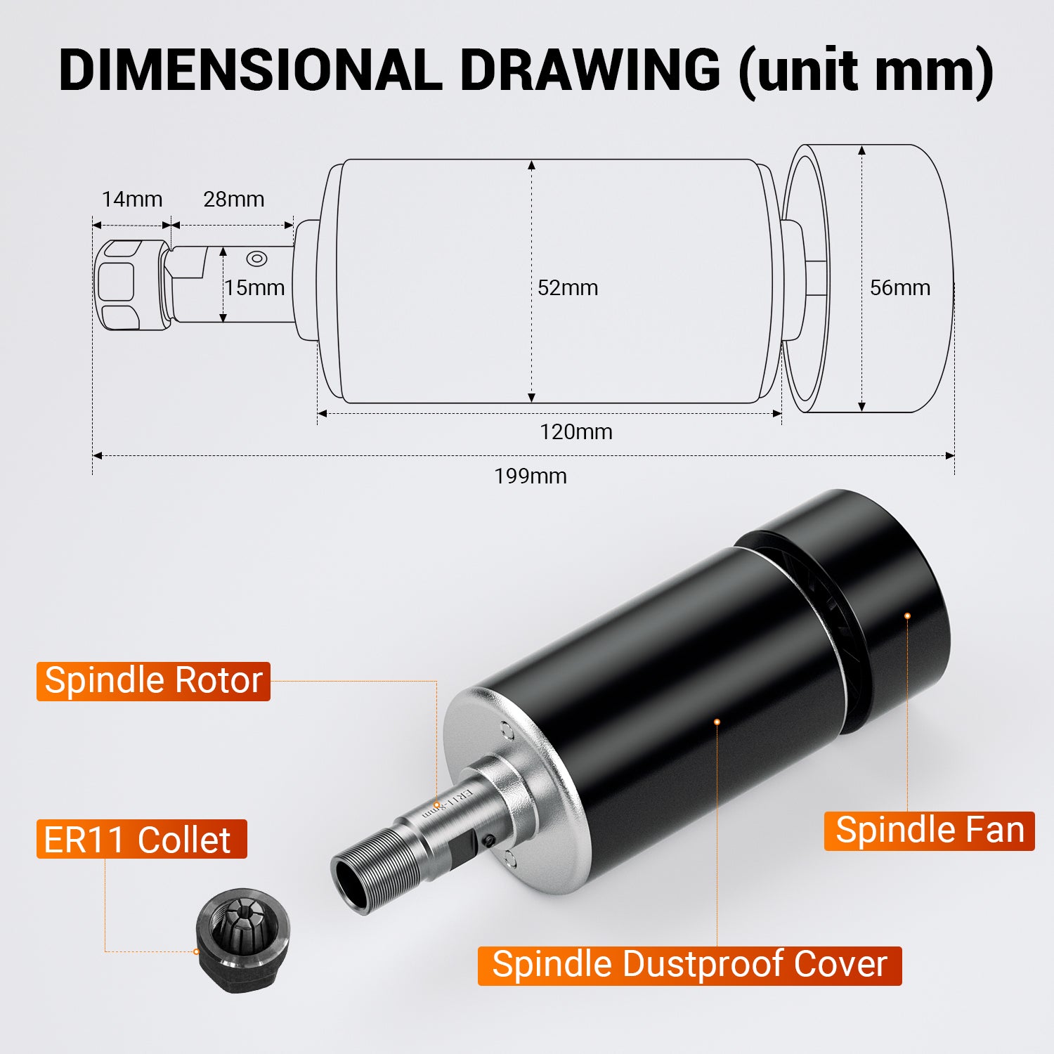 Sizing of WizMaker 500W Spindle
