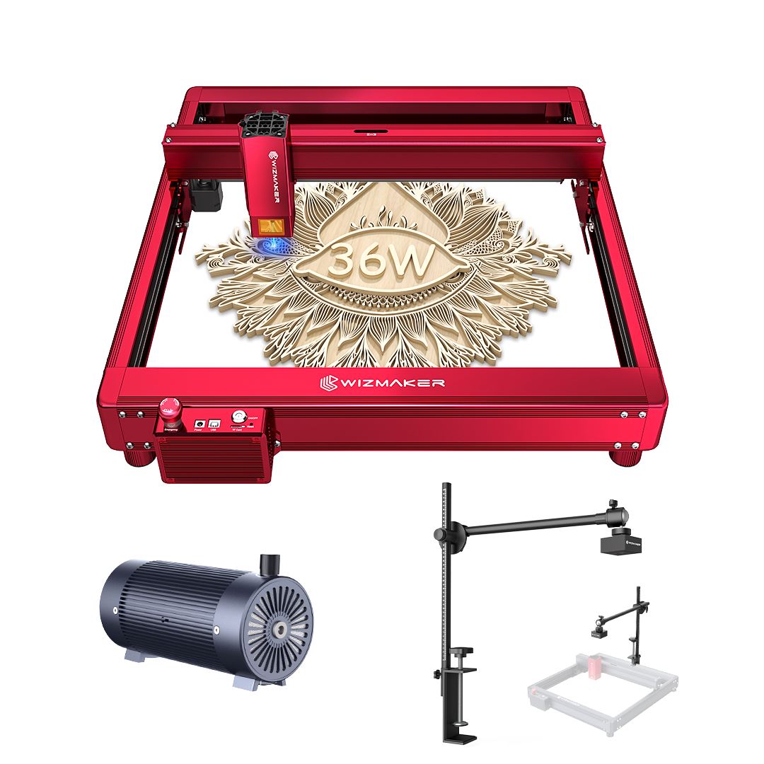 Wizmaker 36W Laser Engraver Machine With Air Assist & Lightburn Camera WIZMAKER Red US Plug 