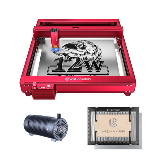 WIZMAKER L1 12W LASER ENGRAVER CUTTING MACHINE WITH AIR ASSIST & 381*283MM HONEYCOMB WIZMAKER US Plug Red 