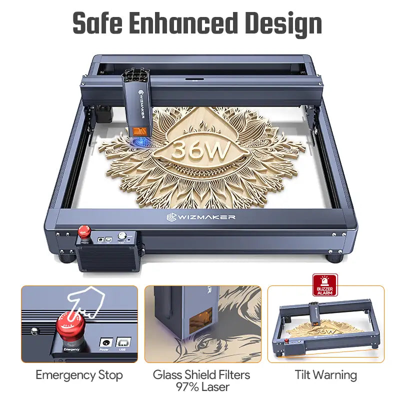 WIZMAKER L1 36W Laser Engraver Cutting Machine with Air Assist & 4-in-1 Laser Rotary Set WIZMAKER 